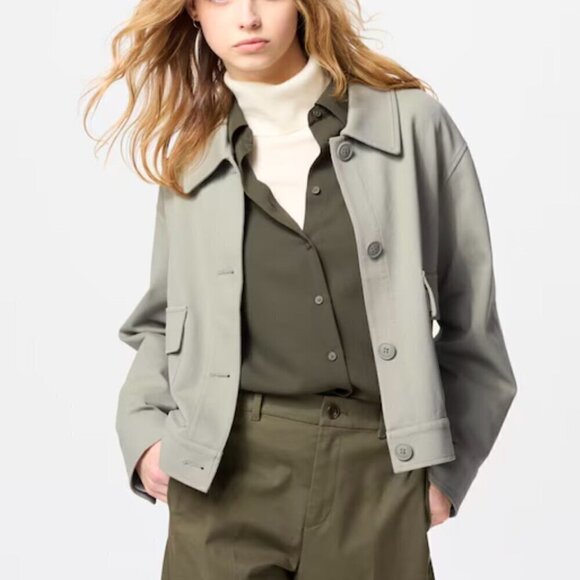 Uniqlo Jackets & Blazers - Uniqlo relaxed grey collared long sleeve button down layered cropped jacket XS